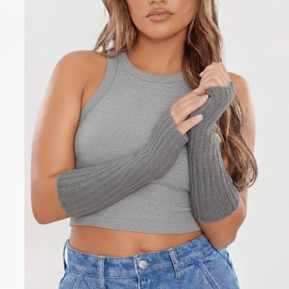 NWT PRETTYLITTLETHING Grey Ribbed Slouchy Handwarmers